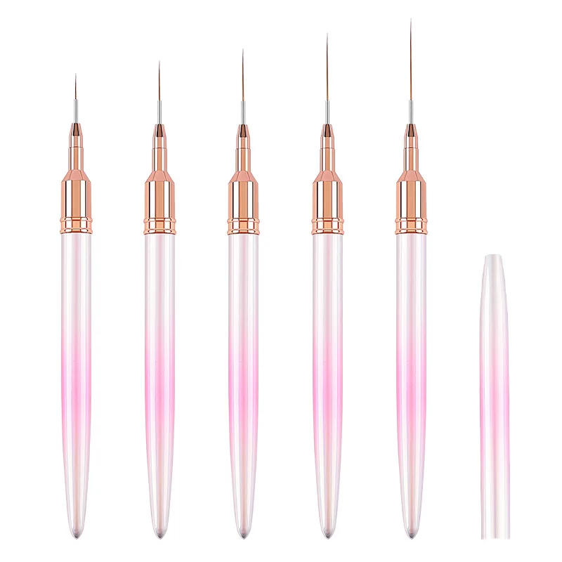 5 Pcs Set Nail Art Pink Ultra Thin Liner Nail Brushes 7/9/12/15/20mm Customized Hair Synthetic/Kolinsky Liner Brush