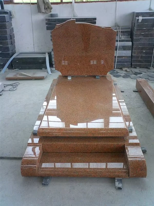 European Style German Tombstone Slab Multicolor Red Granite Tombstones And Monuments with Laser Etching