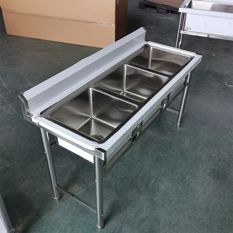 shandong stainless steel kitchen equipment 3 bay commercial kitchen sink