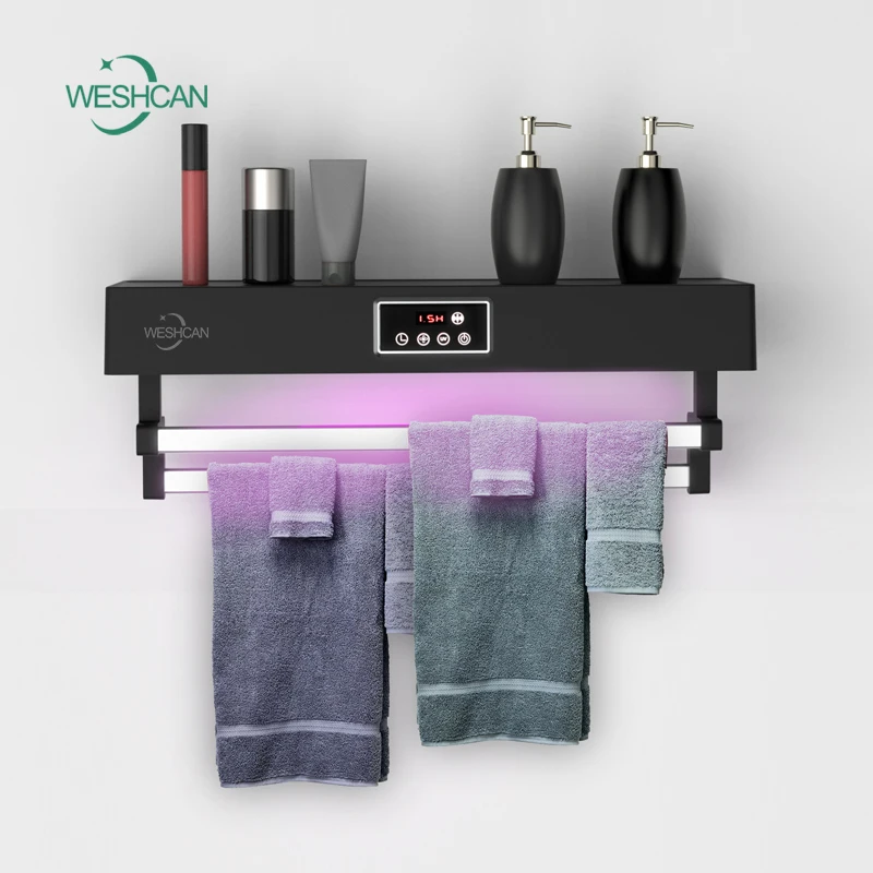 WESHCAN Radiator Thermostat Electric Towel Rack Heated Rail Bathroom Towel Bar Black