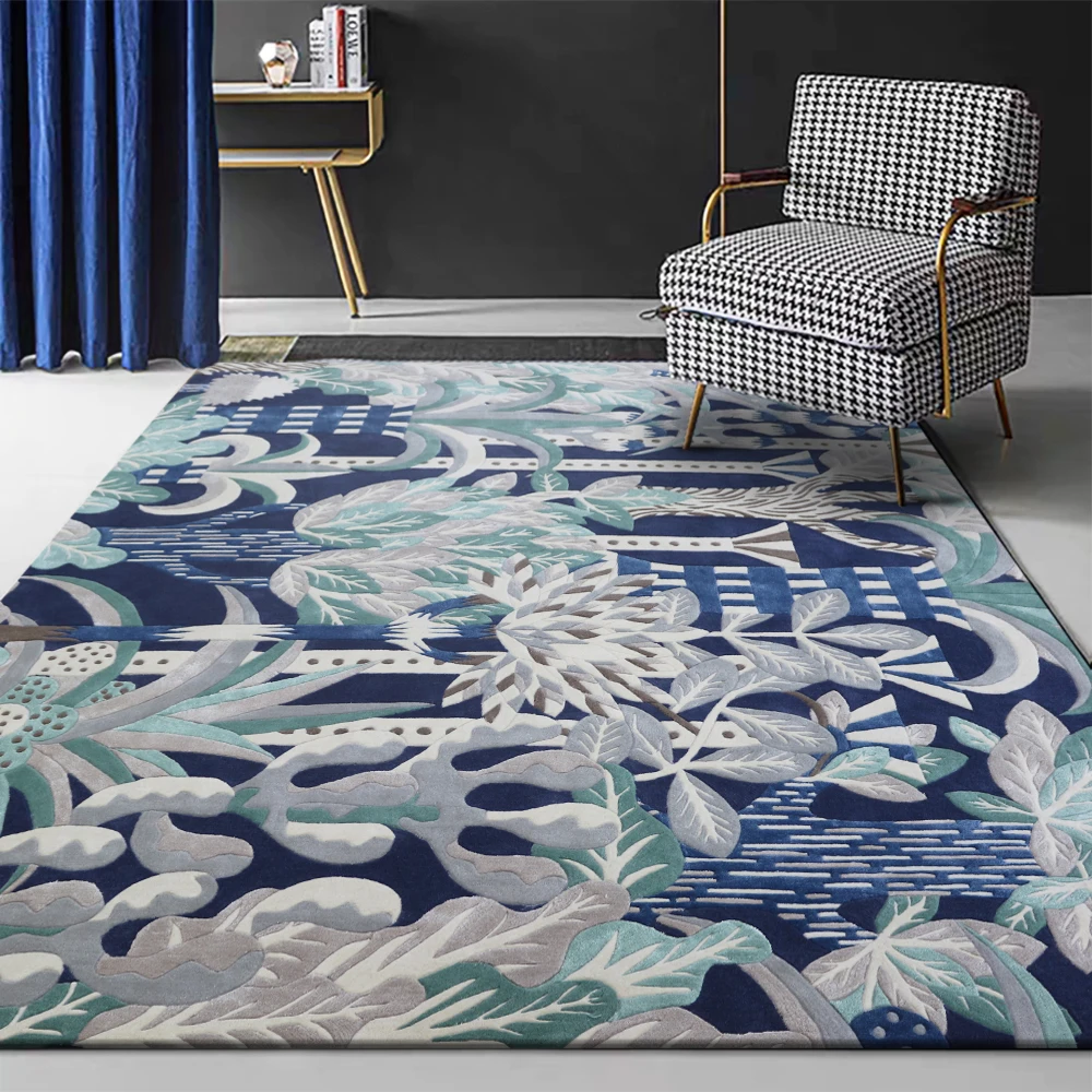 High end interior decoration handmade living room grey luxury soft wool and silk carpet for villa