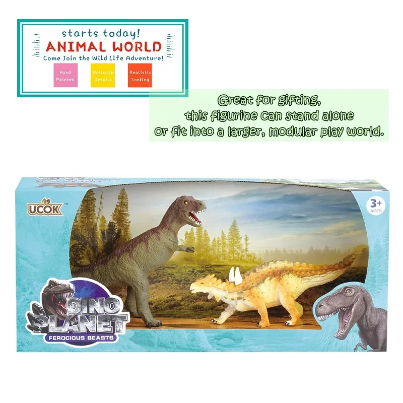 Plastic Toy Dinosaur 2-piece Educational Playset for Kids Ages 3-8, Jurassic World Miniatur