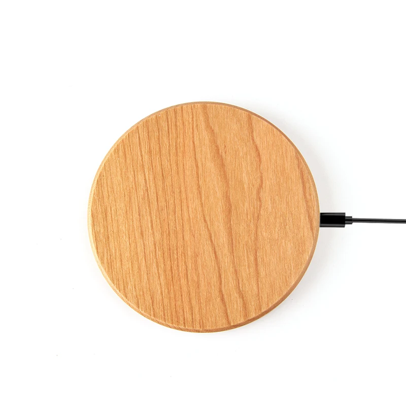 New Round Shape Real Wooden Qi Portable Wireless Charger For Smart Phone