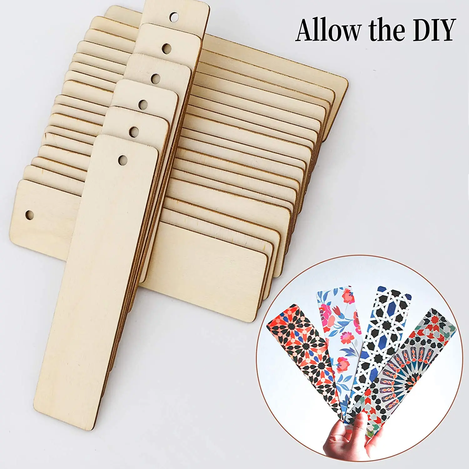 Unfinished Blank Wood Bookmarks Hanging Wooden Gift Tags with Holes for Books Christmas Wedding Birthday DIY Cards
