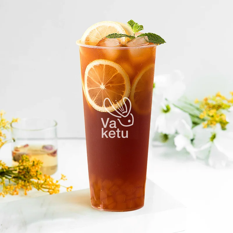 LOKYO Custom logo transparent 500ml hard pp plastic iced lemon tea juice smoothie boba bubble tea disposable cup