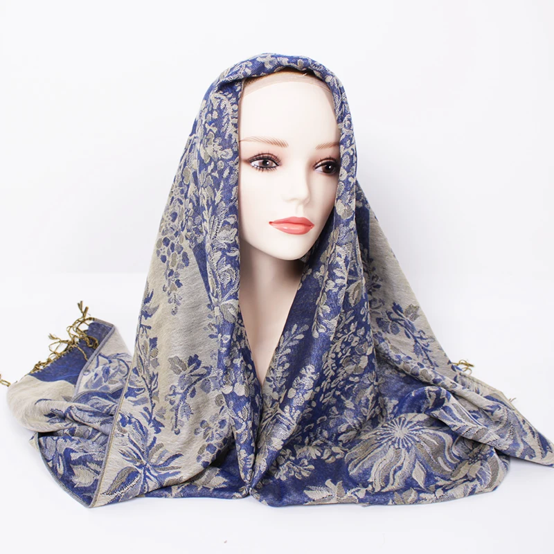 New Fashion Elegant Scarf Crepe Plain Hijab Scarf Flower Design Arab Muslim Hijab