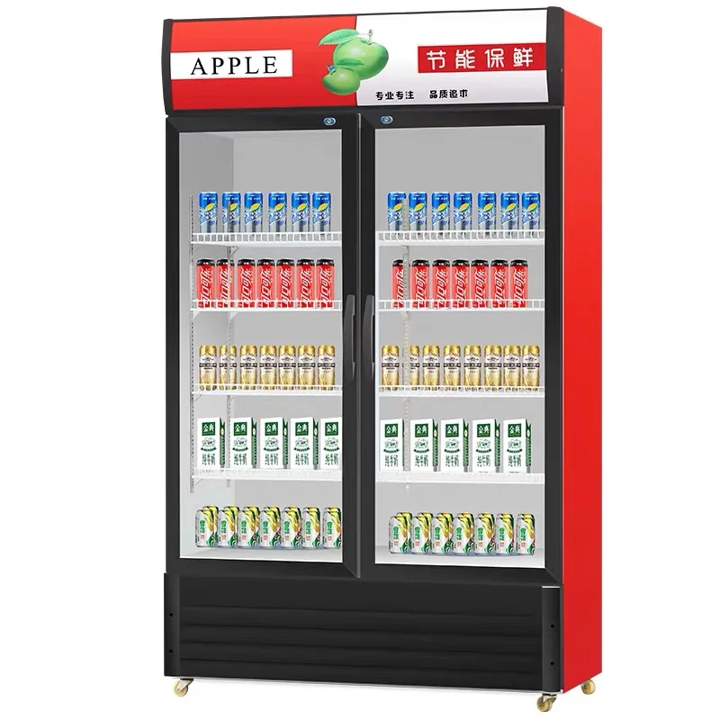 
Factory price Manufacturer Supplier coll drink fridge display Double doors open beverage cooler display case for hot sale 