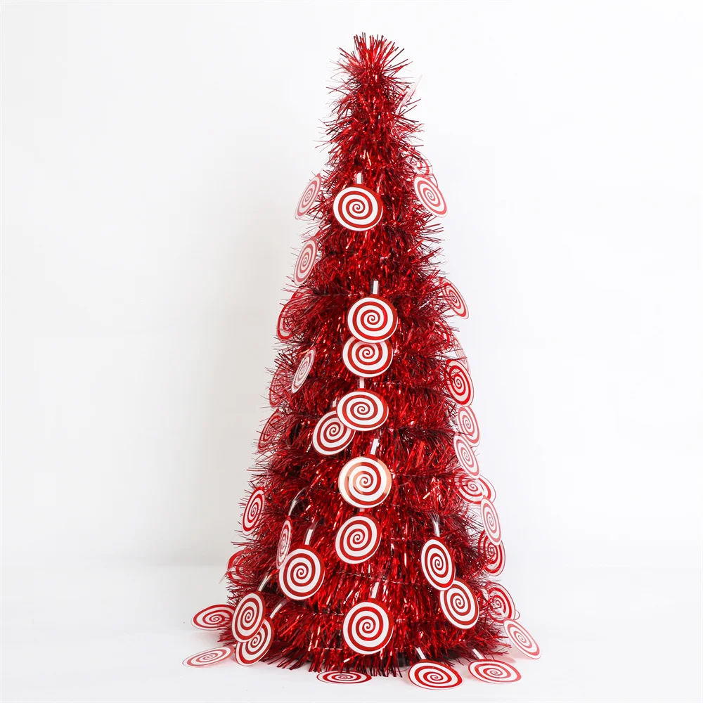 Wholesale party supplies Christmas 48cm Christmas PET tinsel tower tree with lollipop ornaments