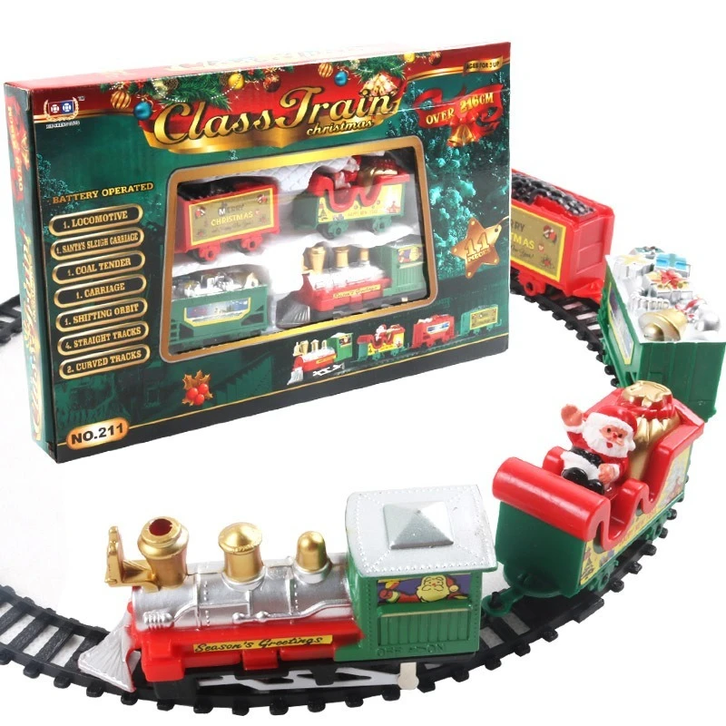 2024 Unisex Santa Railway Electric Car Track Set Plastic Race Train Tracks Rail Fast Cars Slot Toys for Kids 2-4 Years