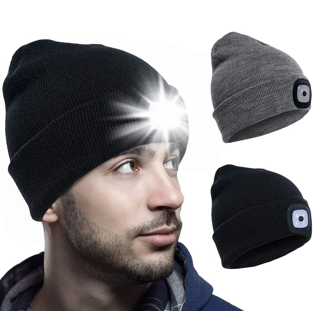 Wholesale Custom Winter Warm Wool Led Beanie Hat With Light Knitted Hat With Led Light