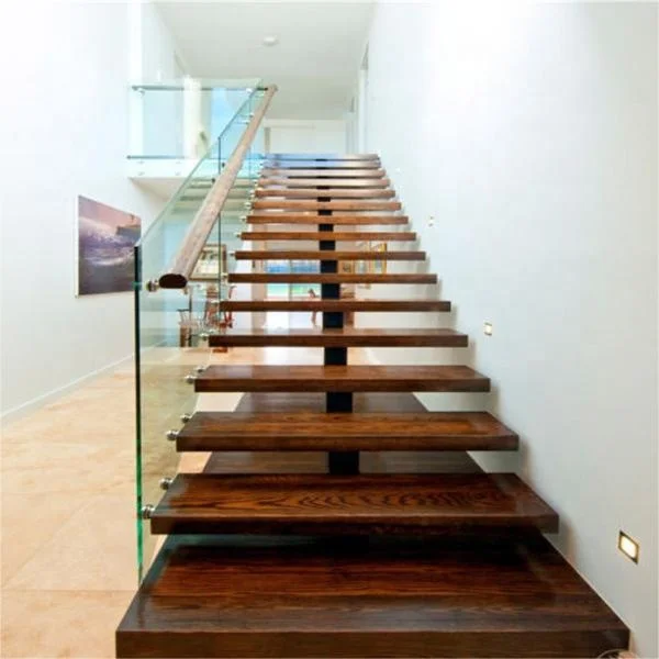 China Supplier Glass Railing Wooden Decorative Staircase Stair Steel Fixed With Solid Wood Armrest Clip Stairway
