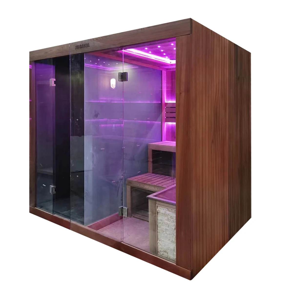 Indoor New Sauna Luxury Dry Steam Shower Room Wooden 1-2 Person LED Sauna Room