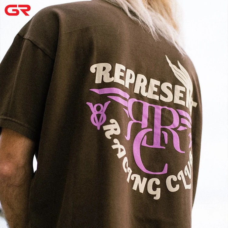 OEM High Quality Casual Loose Polyester Cotton Plain Round Neck Drop Shoulder T Shirts Custom Letter 3D Puff Print T Shirt