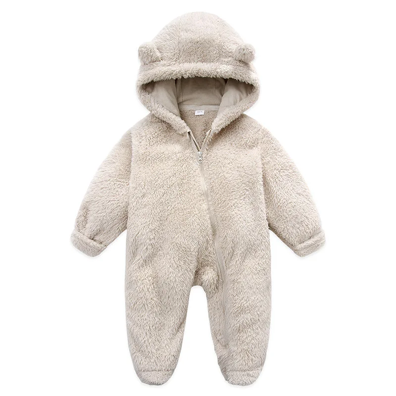 Fashion Thick Warm Children Winter Wear Fleece Baby Jumpsuit Overalls Girls  HoodedFooted Toddler Pajamas Bodysuit