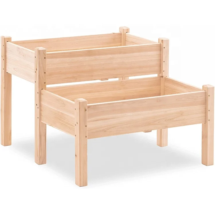 Jaalex Горячая продажа Открытый 2 уровня поднятая кровать сада деревянный ящик для рассады цветок кровать для овощей травы