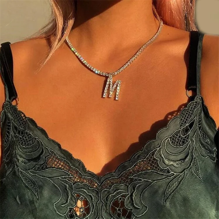 
Модное ожерелье с подвеской из страз с буквами инициала  (60510782755)