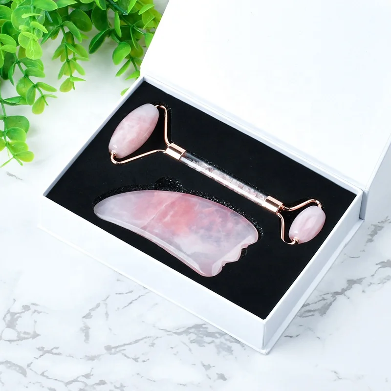 
High Quality Natural Facial Massage Absorbed Jade Roller Stand & Gua Sha Massage Personalized Jade Rose Quartz Roller 