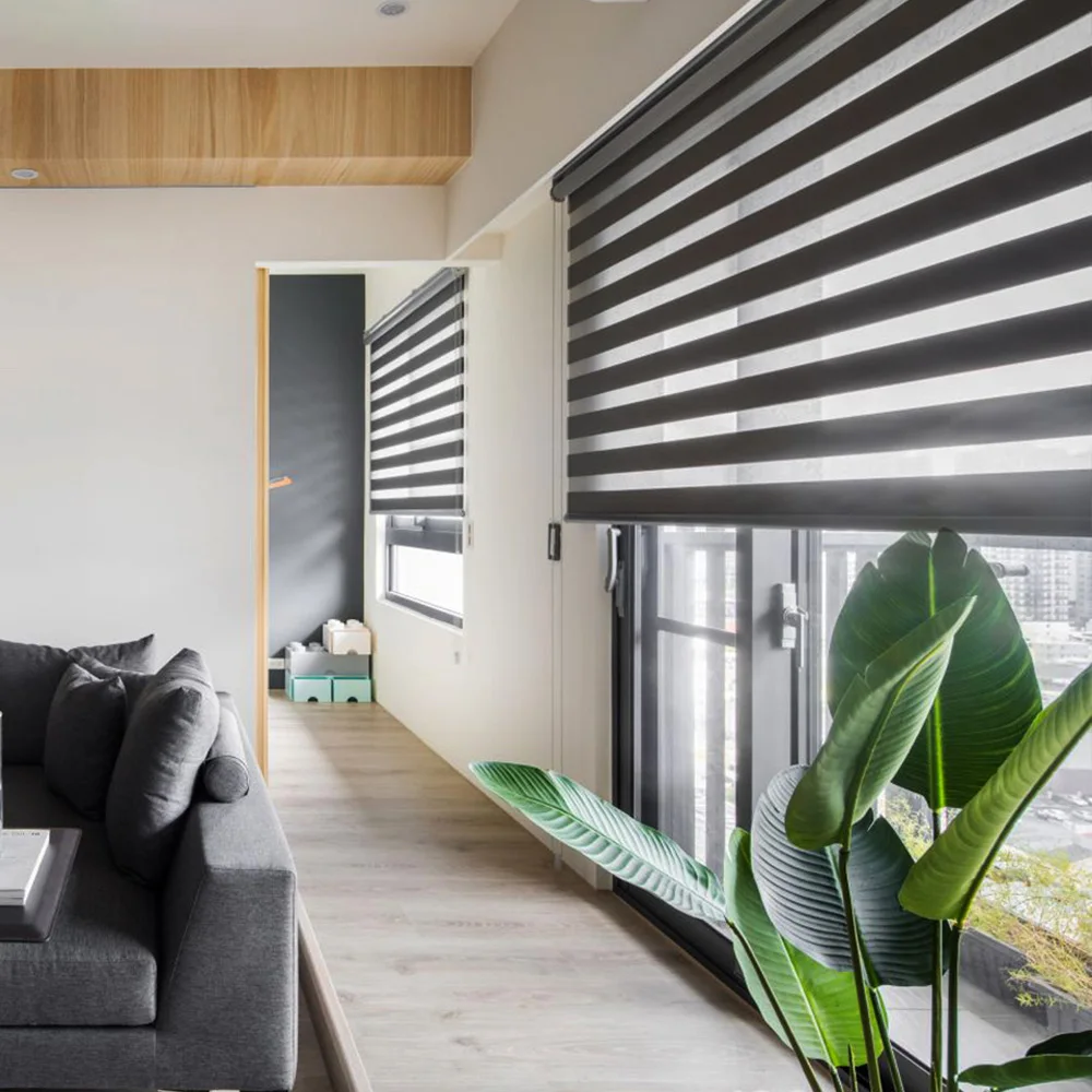 Stardeco American Modern Dual Layer zebra Shades Day And Night Curtain With Round Box smart Zebra Blinds