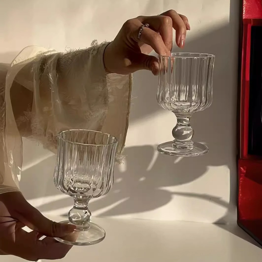 Embossed Wine Glass Glass Cup Colored Glassware Ware Goblet Cup Champagne Cup Round Glass Hot Sale Vintage Party Wedding Glasses
