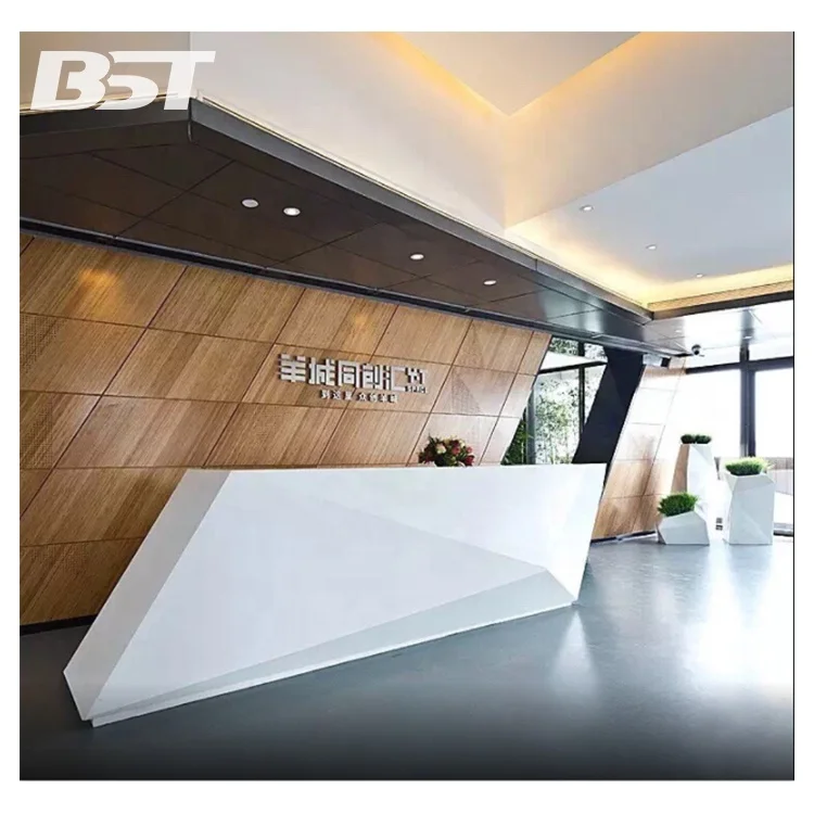 Cool Custom Diamond Artificial Stone Modern Hotel Lobby Hall Reception Desk With LED