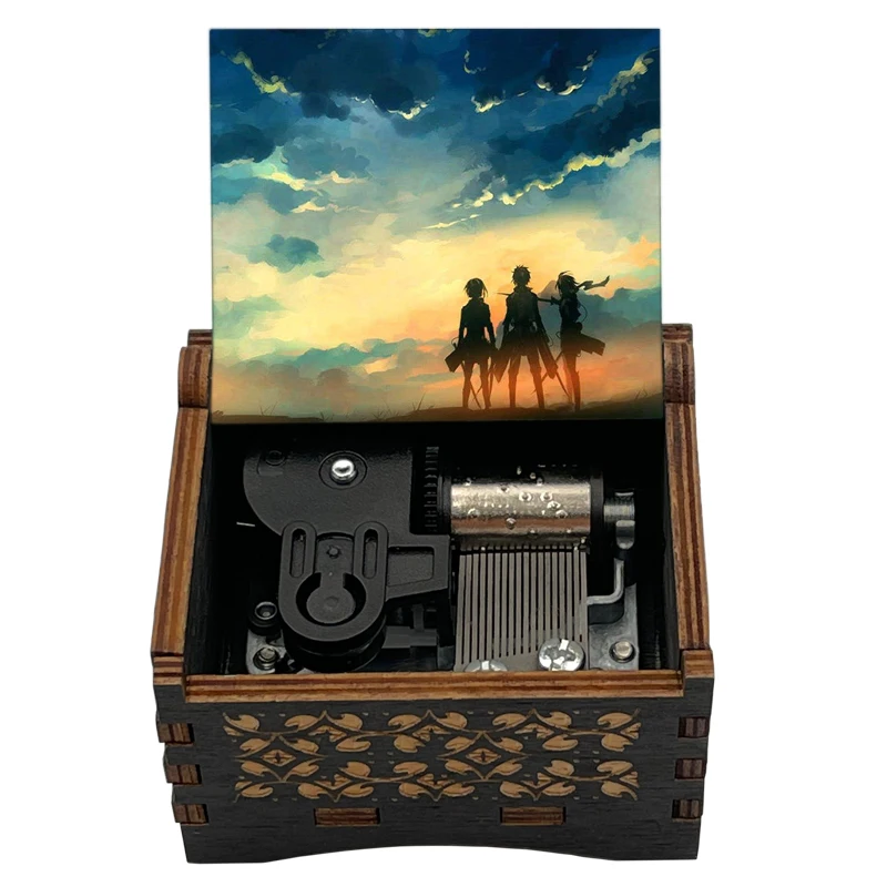 Anime Shingeki no Kyojin Wooden Music Box Call of Silence Melody Hand Crank/Wind Up Movement Kids Christmas Wooden Musical Gifts