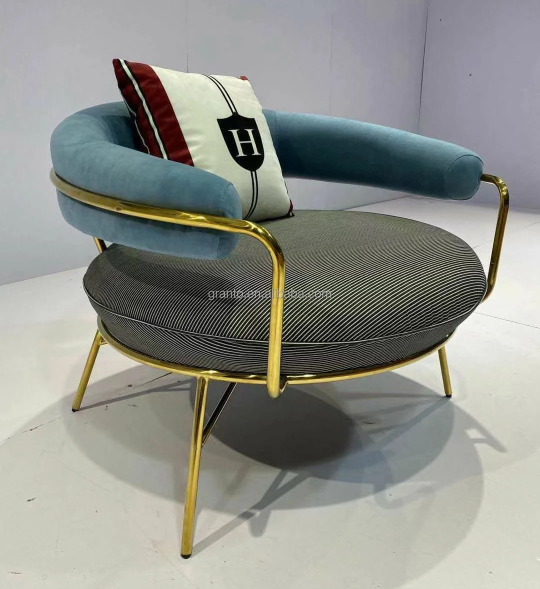 Modern Velvet Fabric Living Room Sofa Chair Hotel Aluminum Swivel Chaise Lounge Stainless Steel