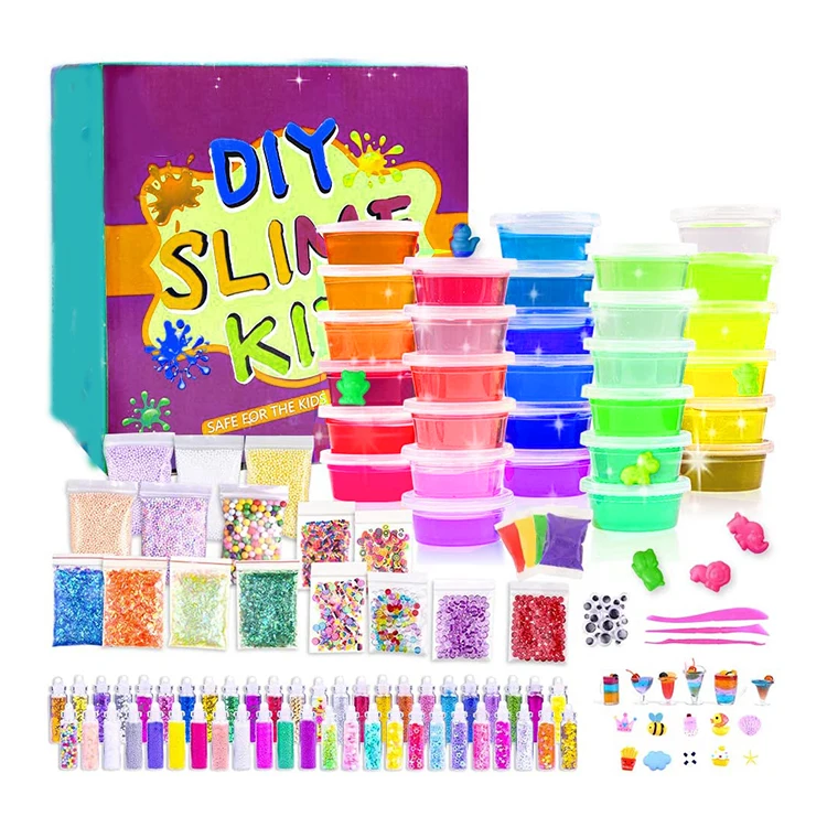 Educational Diy Toy Foam Glitter Cream Fluffy Slime Vomit Stretchi Crystal Clear Charms Slime Kit