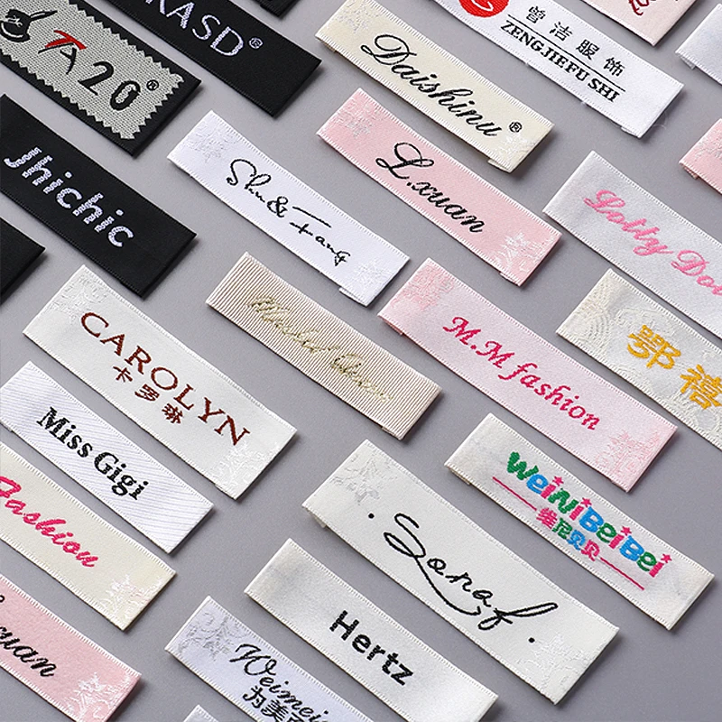 Custom Printing Brand Logo Satin Clothing Woven Label Soft Wash Garment Label For Clothes