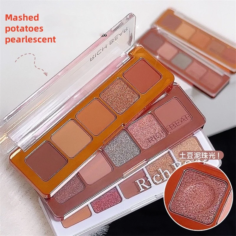 Gilt Fantasy Color Five-color Eyeshadow Palette, Blush Highlighter Integrated Plate Caramel Powder, Brown Earth Color Affordable