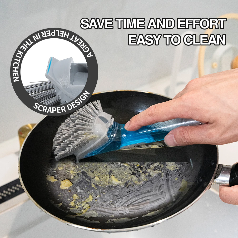 Masthome Replaceable Soap Dispensing Dish Brush Plastic Dishwashing Pot Kitchen Cleaning Scrub Brush