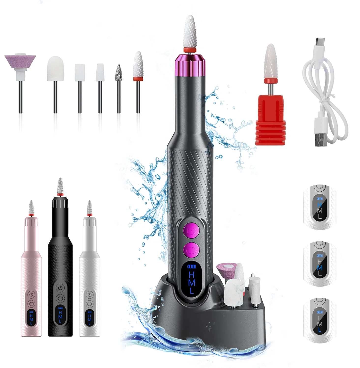 Professional Manicure Pedicure Kit Portable Nail File Cordless 35000 RPM Manicure Machine Electric Nail Drill Machine
