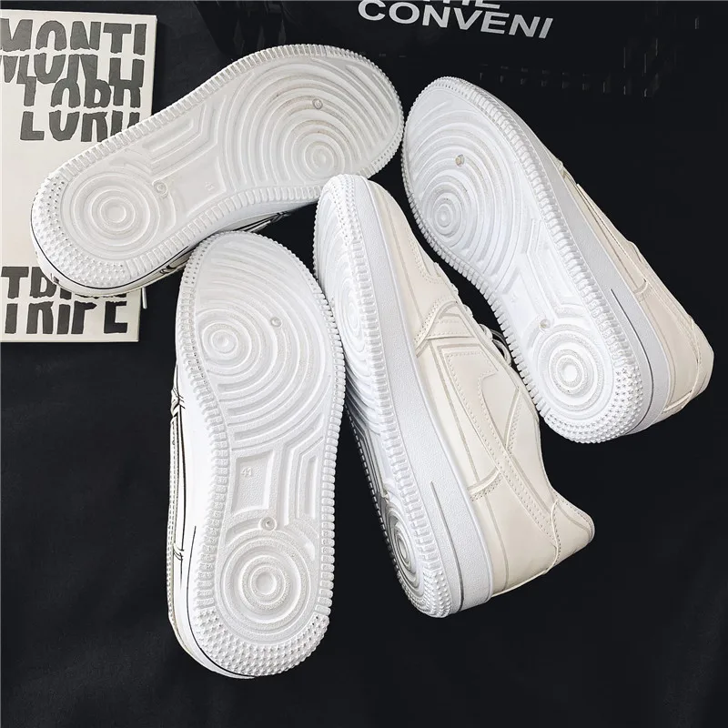 High Quality Leather Sneakers Orignal Comic Style Thick Line Graffiti Anime White Skateboarding Shoes