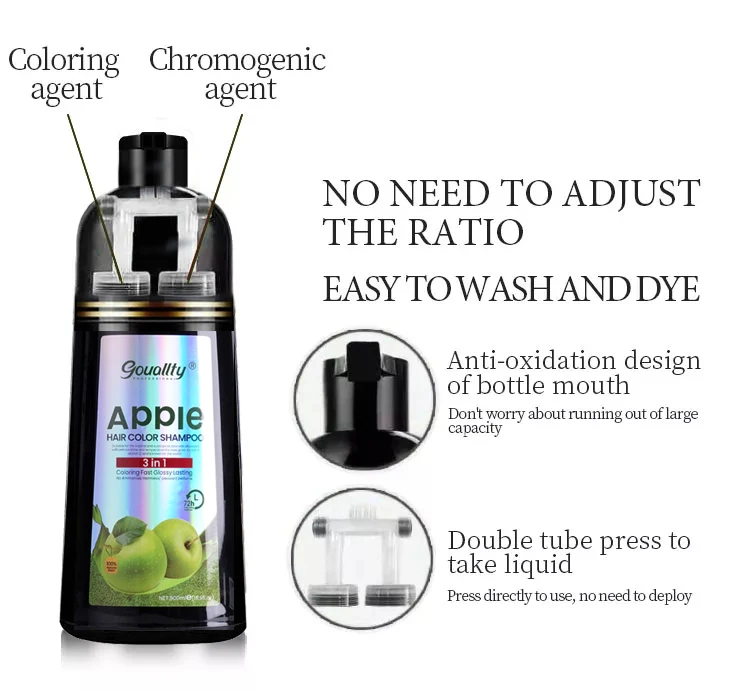 New Arrival Factory Price 100% Grey Coverage Non-Damaging Fast Coloring Black Hair Color Dye Shampoo