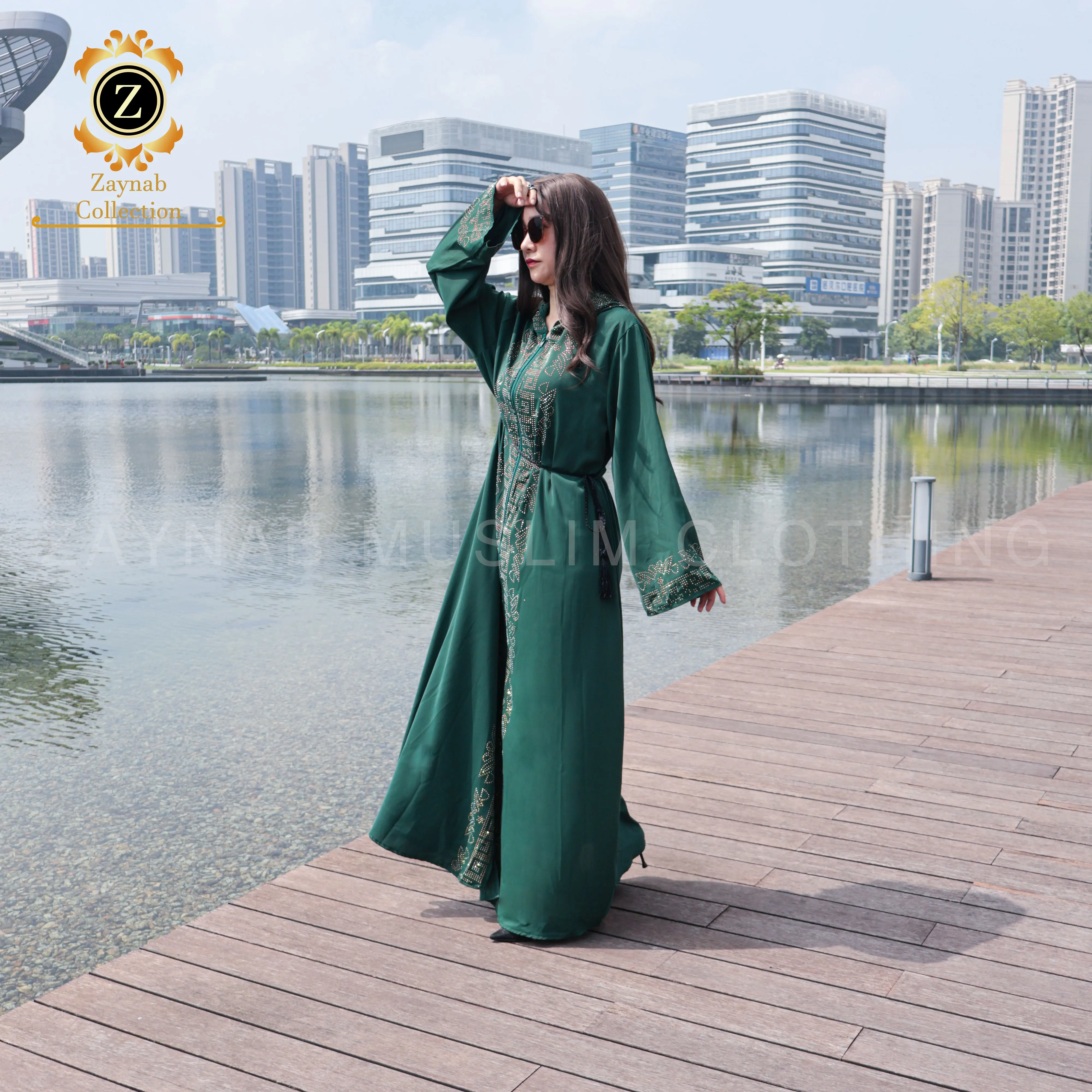 Zaynab Zipper Hoodie Abaya Dress  Wholesale Abayas Ramadan Saudi Arabian Women Muslim Dress Dubai Modest Zipper Hoodie Abaya