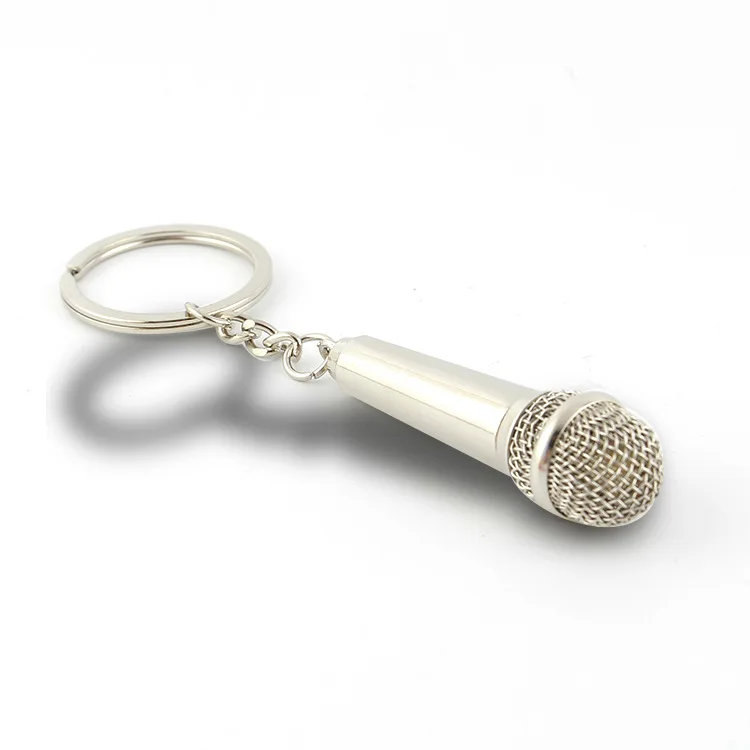 Wholesale Metal Key Chains Rings Bulk Cool Metal Silver Microphone Design Microphone Tower 3D Charm Pendant Keychain promotion