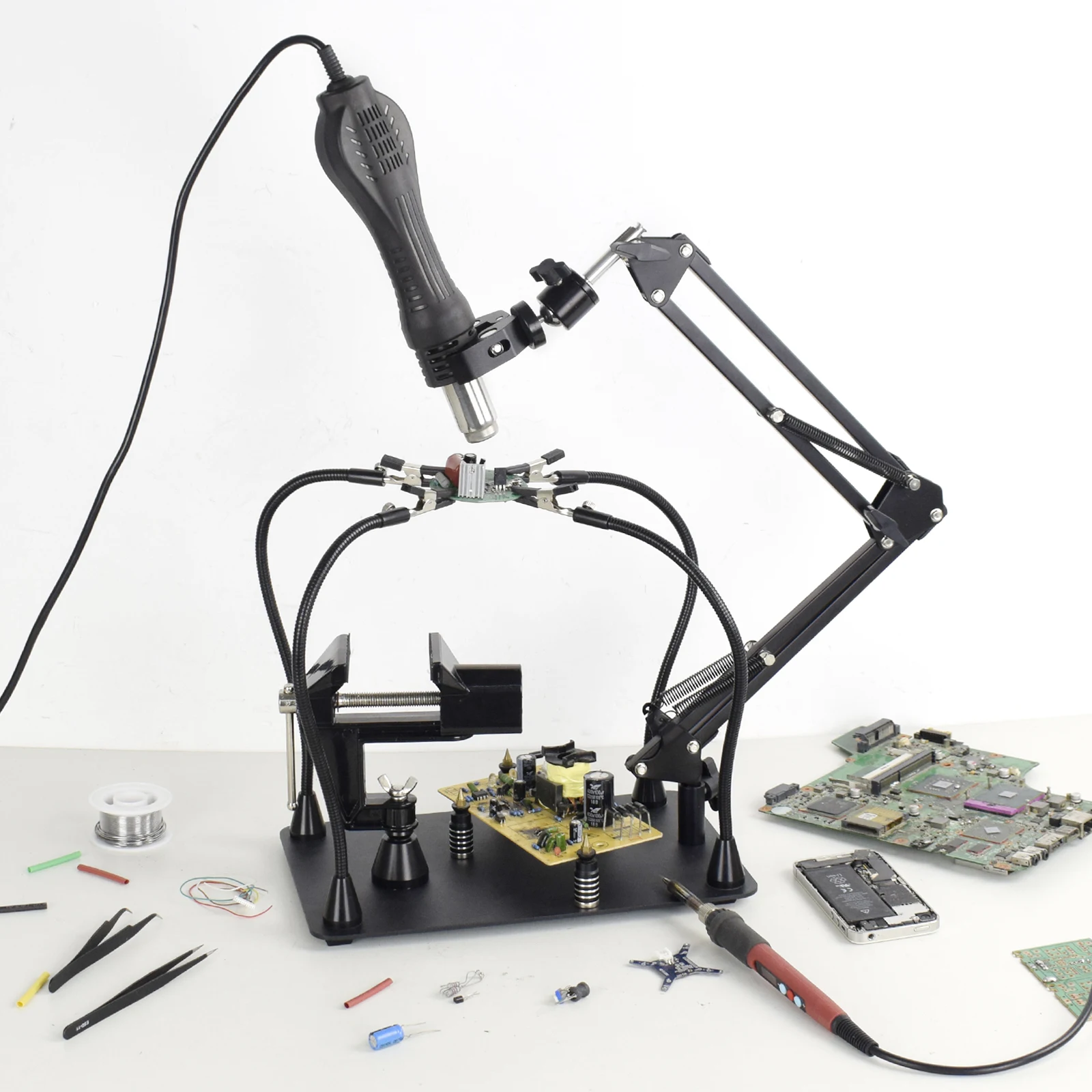 Пайка PCB держатель для сварки Руки помощи тепла темно-серая оправа 4 шт. Магнитный Гибкая рука зажим с тяжелой база