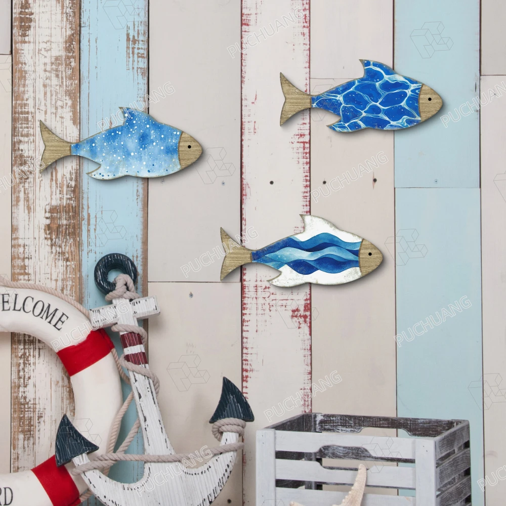 Marine Life Ocean Breeze PVC Fish Wall Set for Coastal Decor Underwater Harmony PVC Fish 3-Piece Wall Art