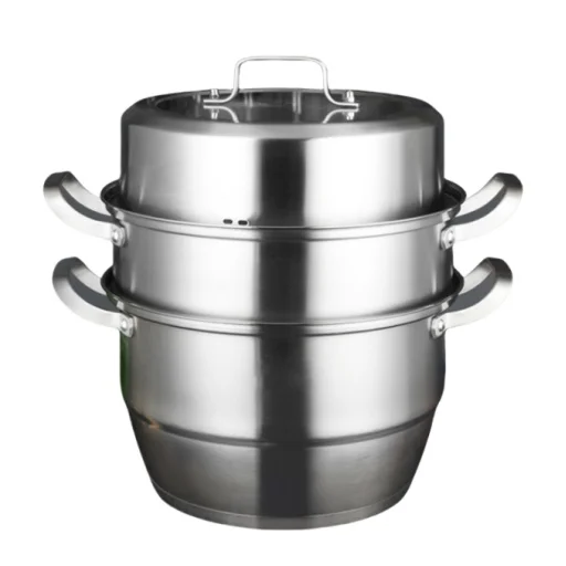 High Quality 3-Layer Stainless Steel Steamer Pot with Glass Lid Dual Purpose Kitchen Cooking and Couscous Pot for Home Use