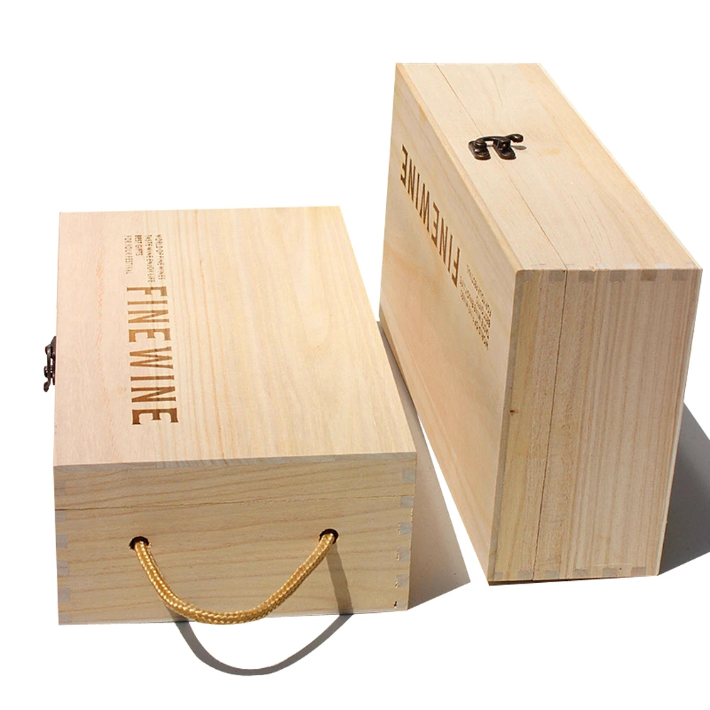 2 Bottles Paulownia Wood Gift Boxes Packaging for Liquor Wine and Champagne