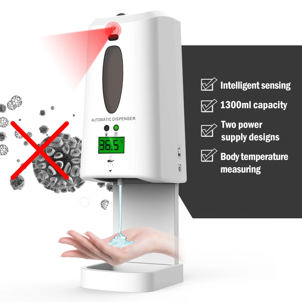Electric sensor automatic alcohol body temperature measurement dispenser 1200 ML liquid soap thermal