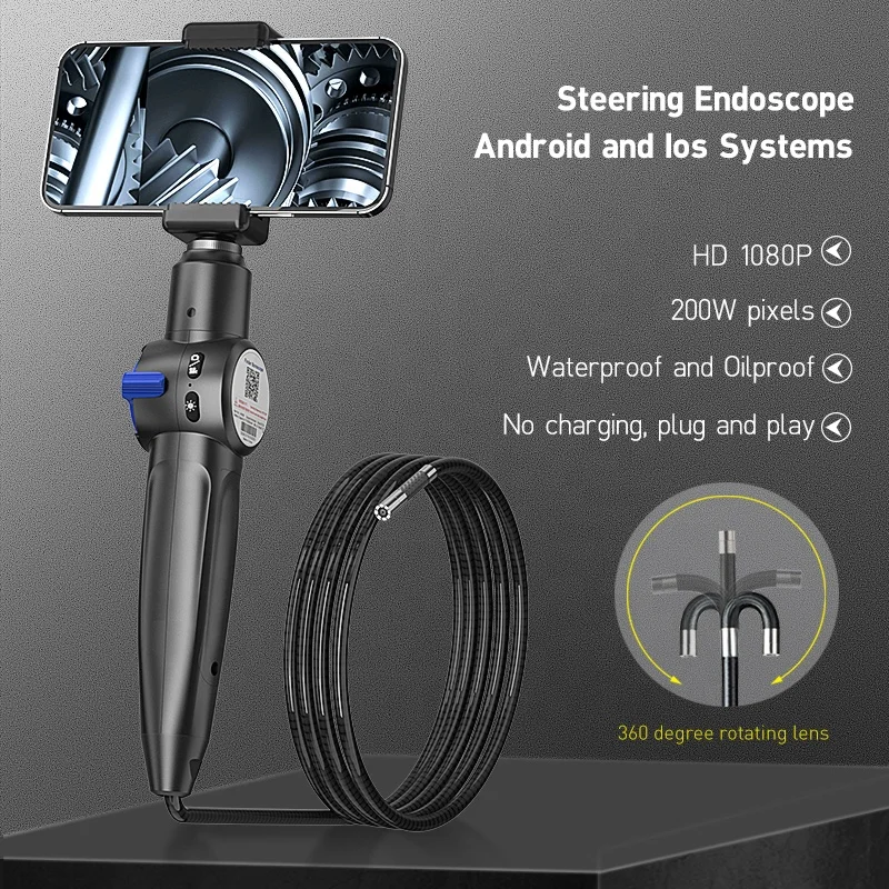 RALCAM H408M Portable Industrial Borescope 360 Steering HD Video Camera for Pipeline Inspection Vehicle Tools
