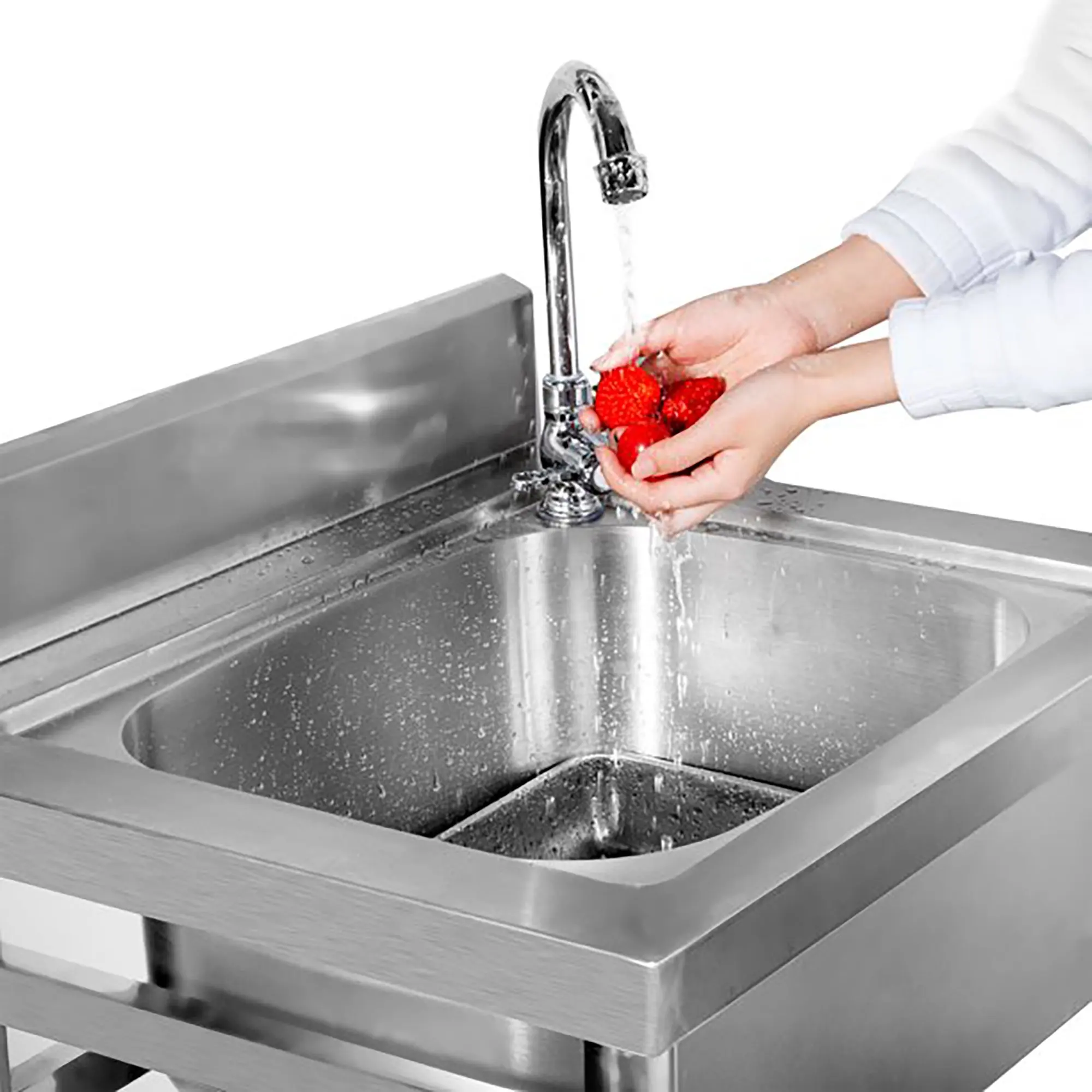 Free Standing  European Style 304  & 201 Stainless Steel Single Double Triple Sink With Work Station Industrial Cleaning Sink