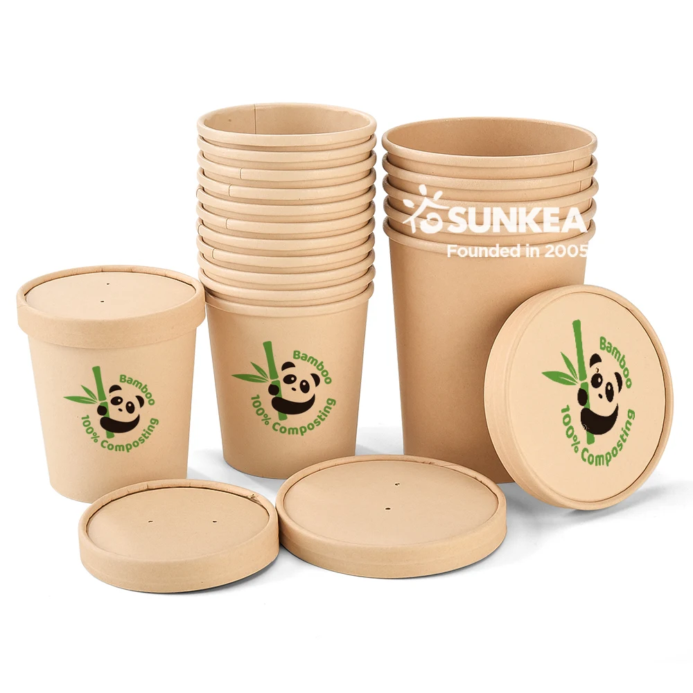 8,12,16,20,26,32oz Customized take away Food Grade bamboo pulp soup container with lid