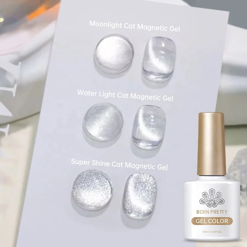 BORN PRETTY Universal Silver Ceramic Crystal Wide Cateye Gel Nail Supplies OEM Private Label White Moonlight Cat Eye Gel Polish
