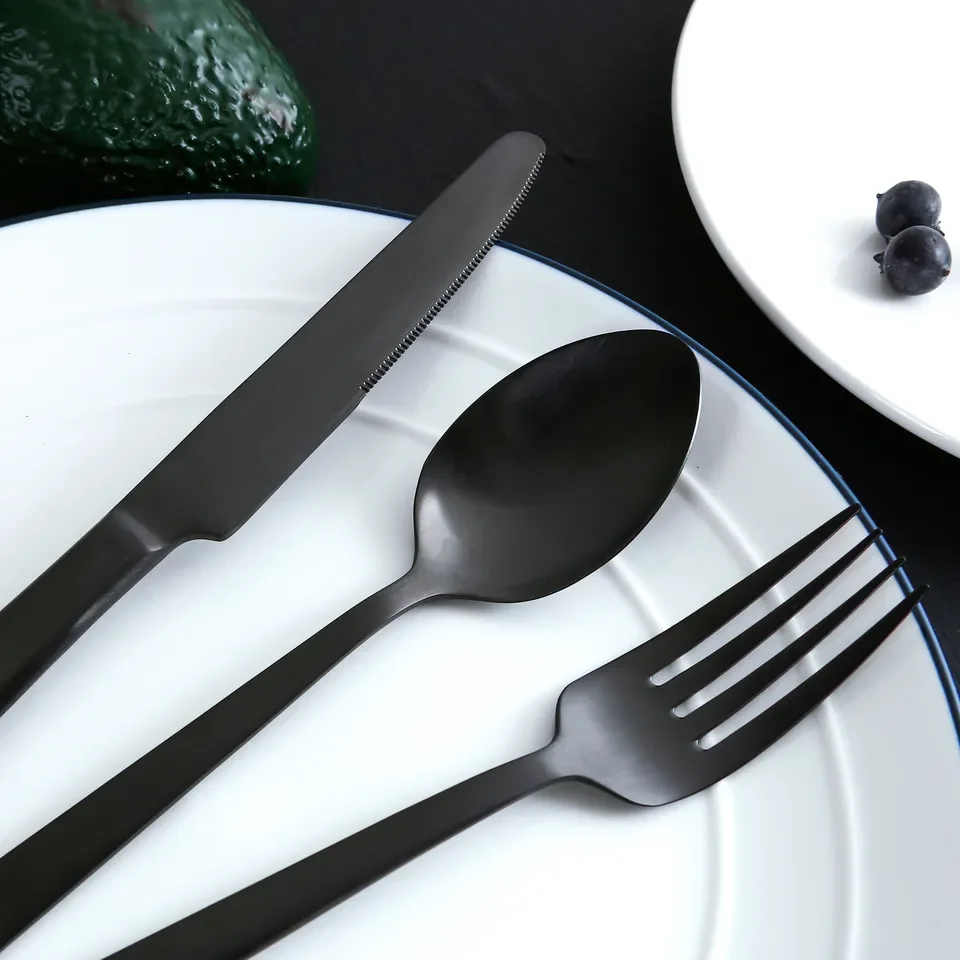 Matte Black Cutlery Set Stainless Steel Metal Flatware Fork Spoon and Knife Cutlery Sets