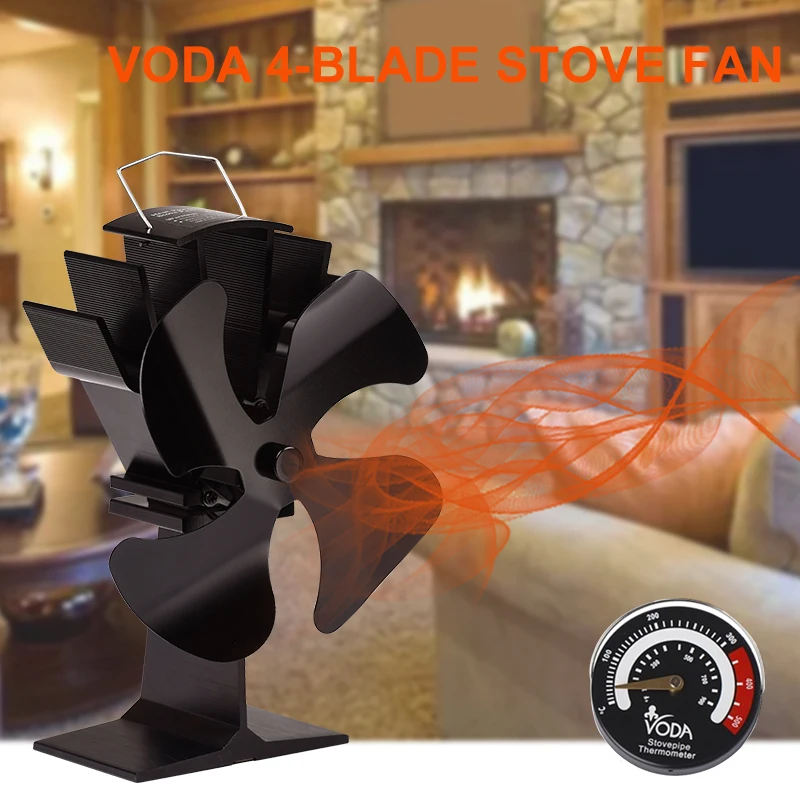4-Blade Wood Stove Fan Silent Heat Powered Fireplace Fan Circulating Warm Air Stove Fan For Fireplace Burner