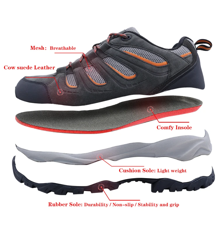 INSG Mens Walking Waterproof Leather Boots Lightweight Vent Breathable Hiking Trekking Shoes 1B73