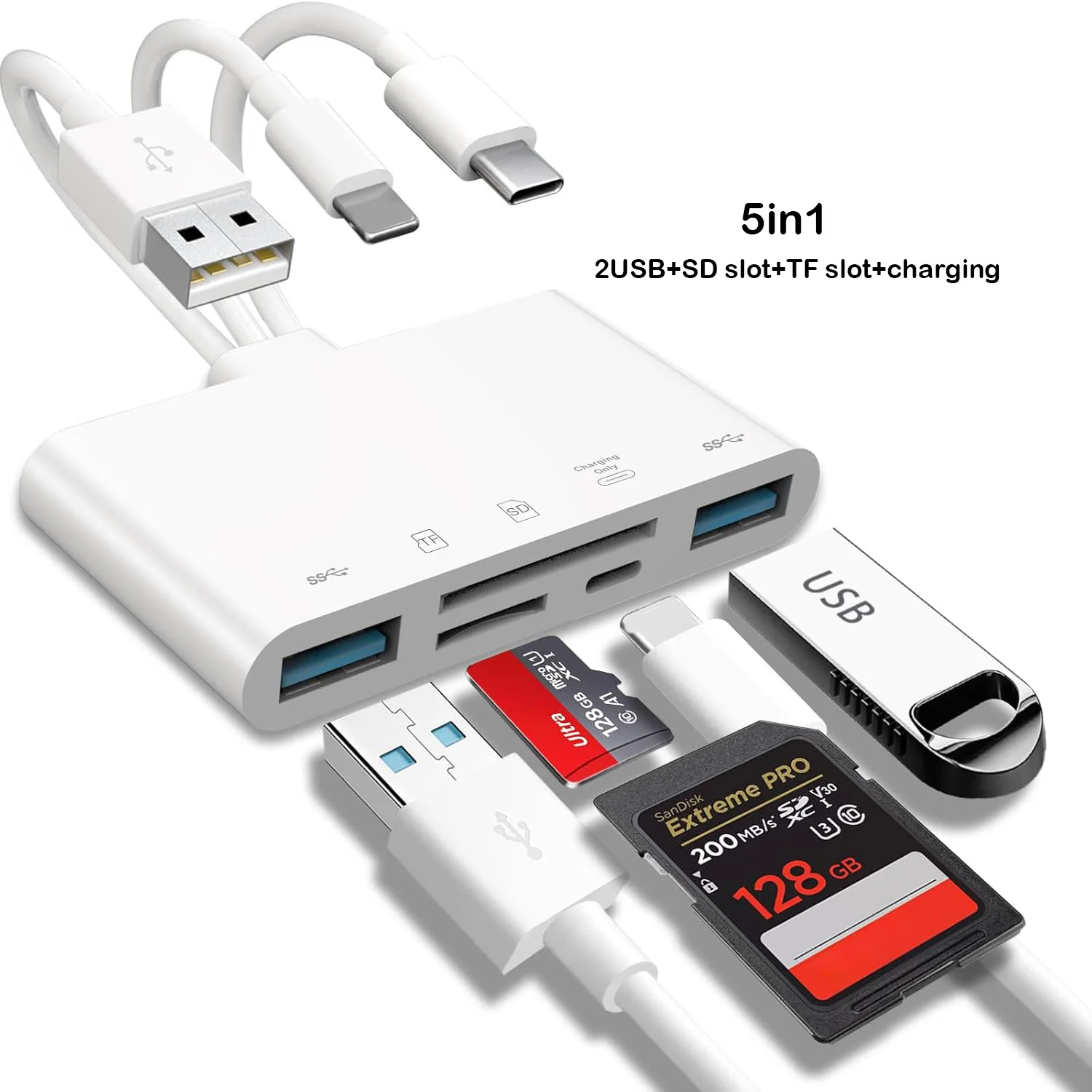 Оптовая продажа высокоскоростной многопортовый USB-считыватель карт памяти 5 в 1 6 USB OTG TF SD-считыватель для телефонов компьютеров iPad