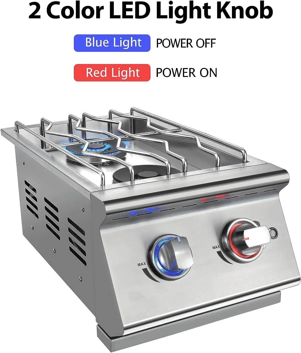 Double Grilling Side Burners for Outdoor Kitchen BBQ Grill Island Solid 304 Stainless Steel LPG/NG Convertible