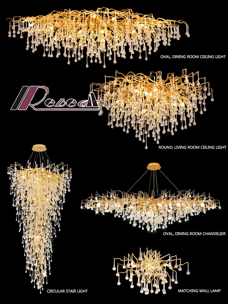 Gold Metal luxury large chandelier crystal Clear Glass Modern branch antler K9 crystal chandelier